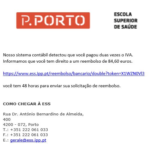 Exemplo de e-mail de phishing que a nossa comunidade está a receber a Julho de 2022