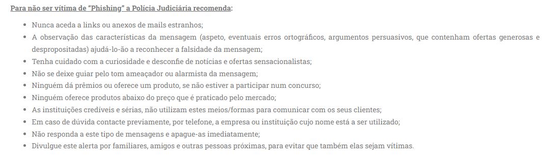 Recomendações da Polícia Judiciária sobre tentativas de Phishing sobre como se proteger deste tipo de crime